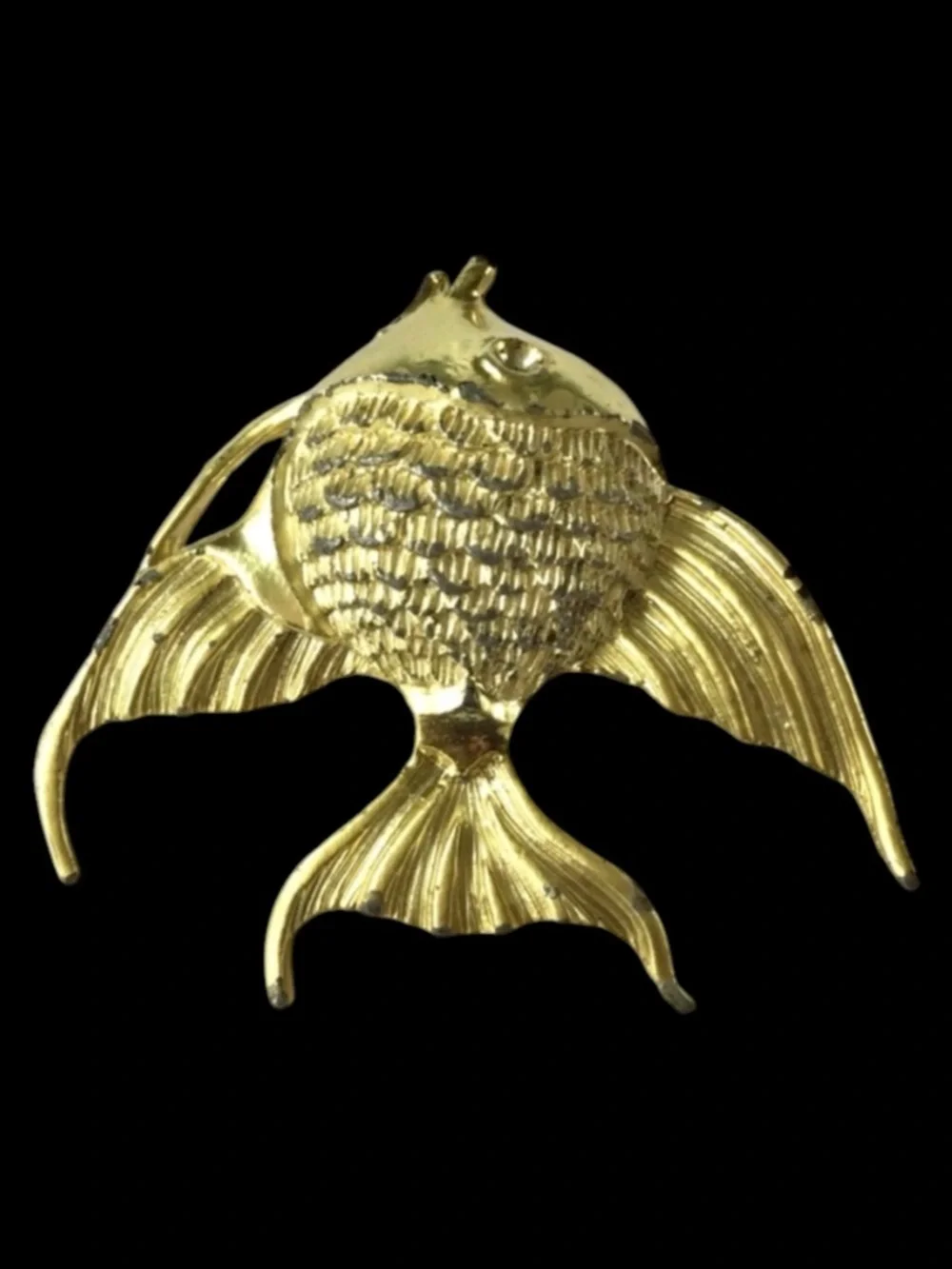 Vintage Satin Gold‑Tone Angelfish Brooch – Modernist Mid‑Century